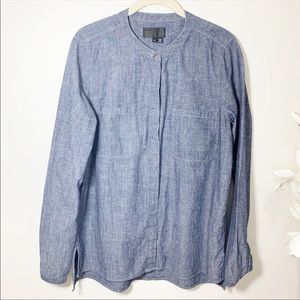 Vince Blue Patch Button Down Top